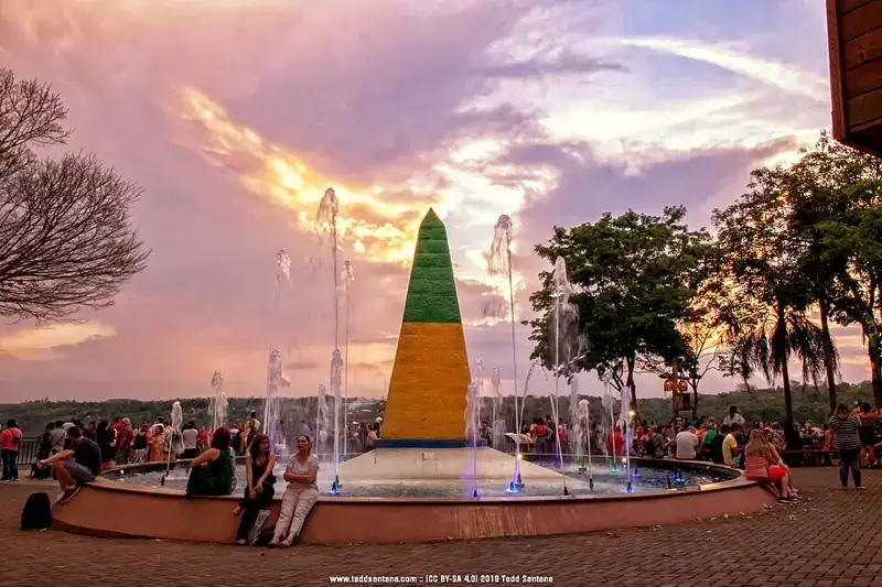 Brazilian Three Borders Monument at sunset